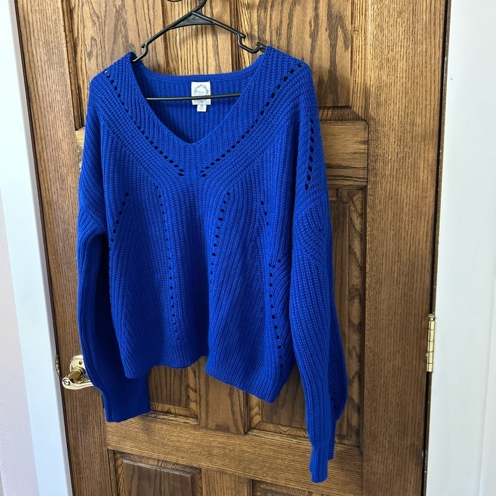 Blue Rain Francesca’s Royal Blue V-Neck Knitted Sweater Women’s Medium NWOT - Picture 4 of 7